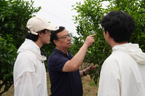 王進軍給學(xué)生講解病蟲害防控措施。蘭天攝